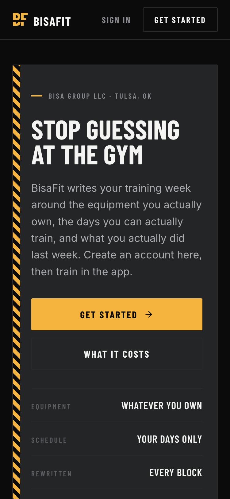 BisaFit screen 1